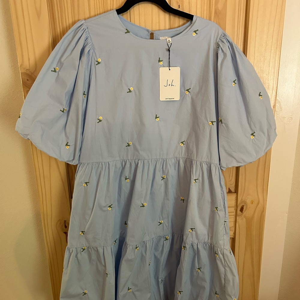 WESLEE COTTON POPLIN DRESS WITH EMBROIDERED SUMMER FLOWERS